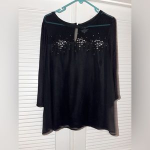 Lane Bryant 3/4 length sleeve, sheer overlay and rhinestone design. Size 18/20